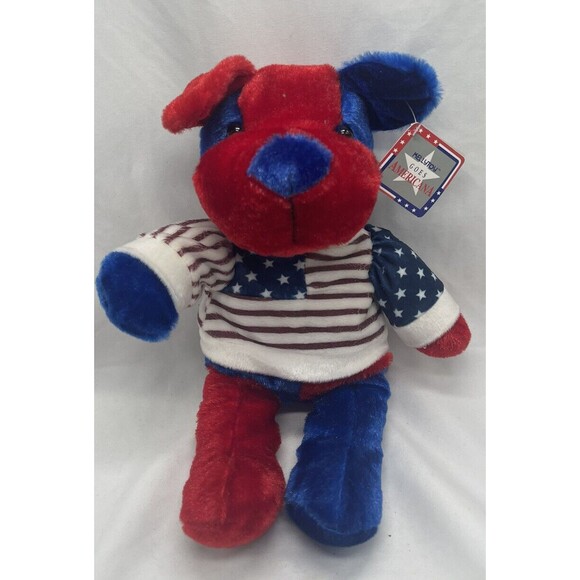 Kellytoy Goes Americana Shiny Bear W/T-Shirt flag plush Stuffed Animal Toy 13” - Picture 1 of 14